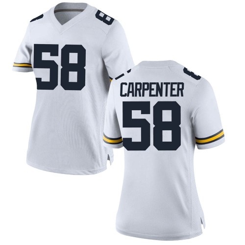 Zach Carpenter Michigan Wolverines Women's NCAA #58 White Game Brand Jordan College Stitched Football Jersey IDA8154BG